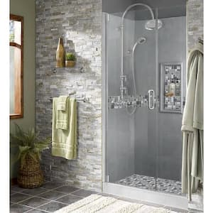 Newport Grand Hinged 32 in. x 60 in. x 80 in. Right Drain Alcove Shower Kit in Wet Cement and Black Pipe Hardware