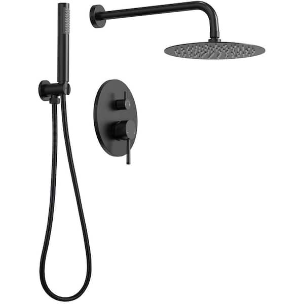 2-Spray Patterns Round 10 in. Wall Mount Dual Shower Heads with Handheld in Matte Black