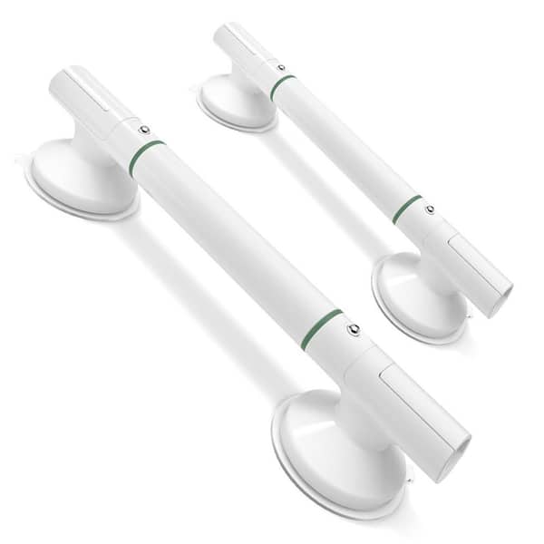 2-Piece 17.7 in. No-Drill Plastic Grab Bars in White with Strong Suction Cups for Bathtubs and Showers