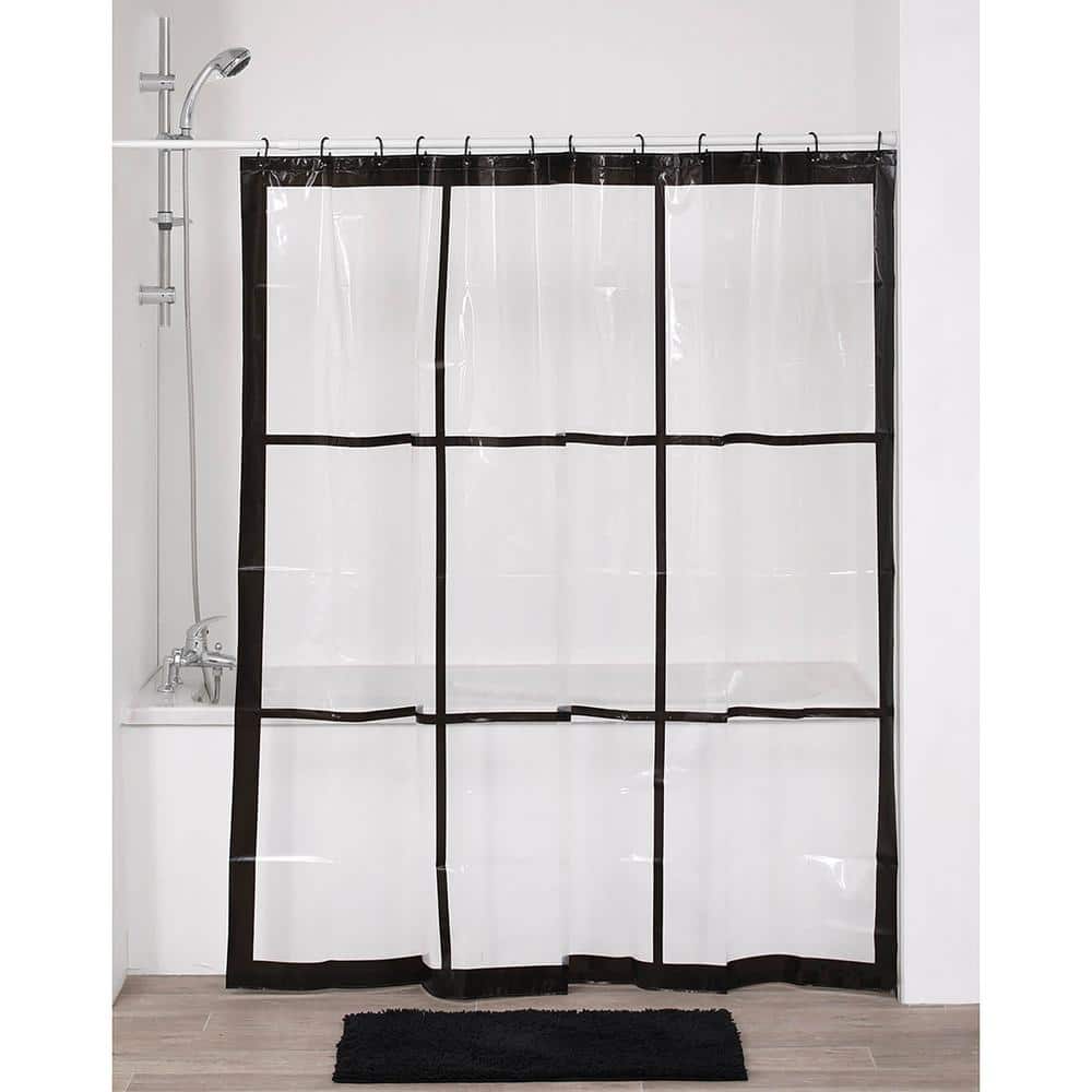 Clear PEVA Shower Curtain with Black Window Design, 71x71 Inches