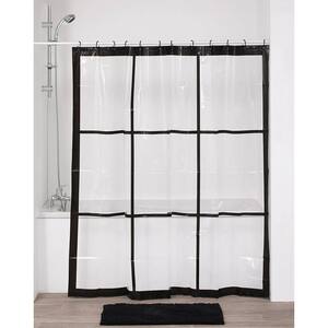 Transparent 71 in. W x 71 in. L PEVA Shower Curtain Black Window Design
