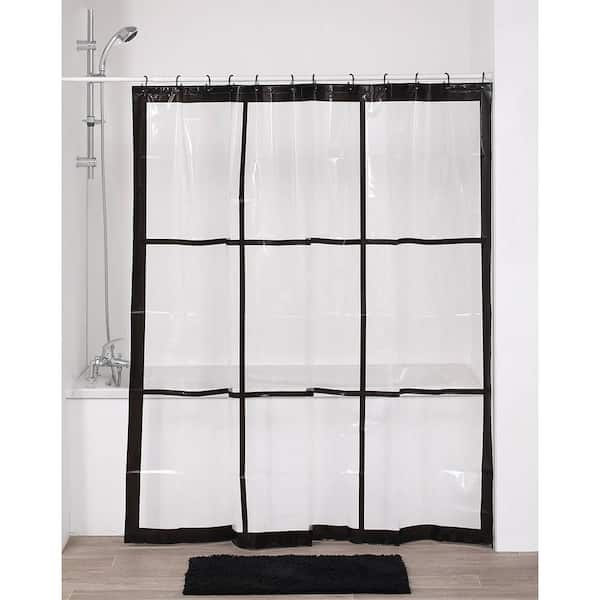 Unbranded Transparent 71 in. W x 71 in. L PEVA Shower Curtain Black Window Design