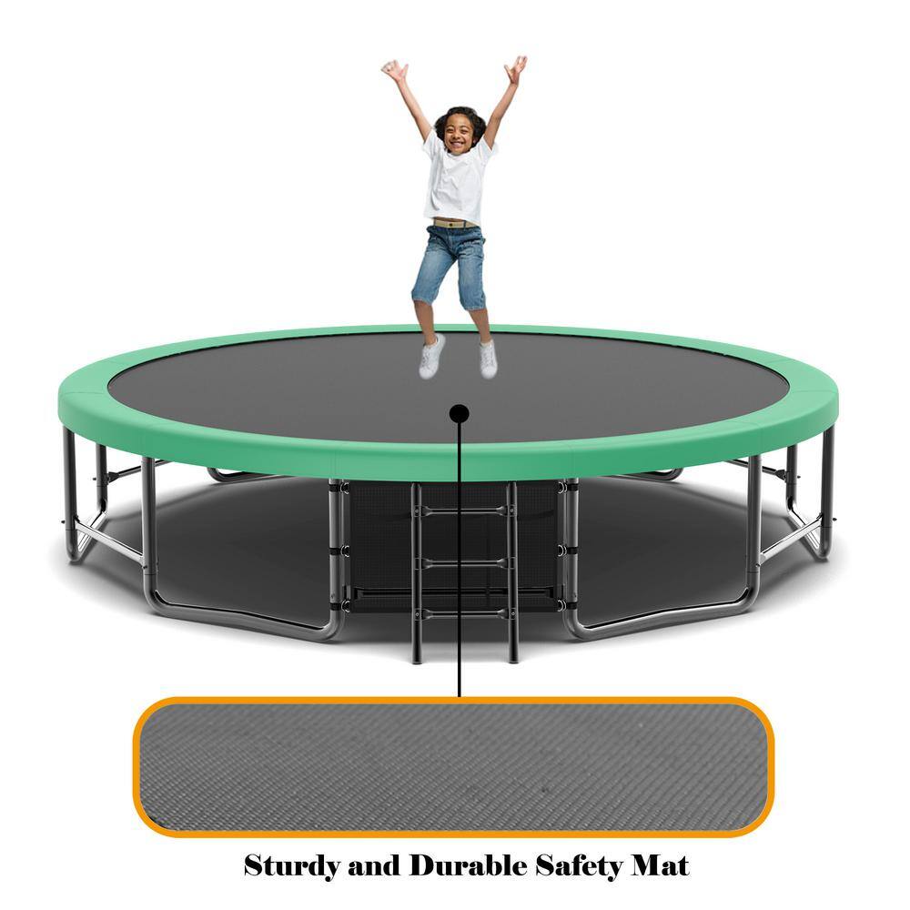 16FT Green Round Trampoline with Enclosure Net and Ladder