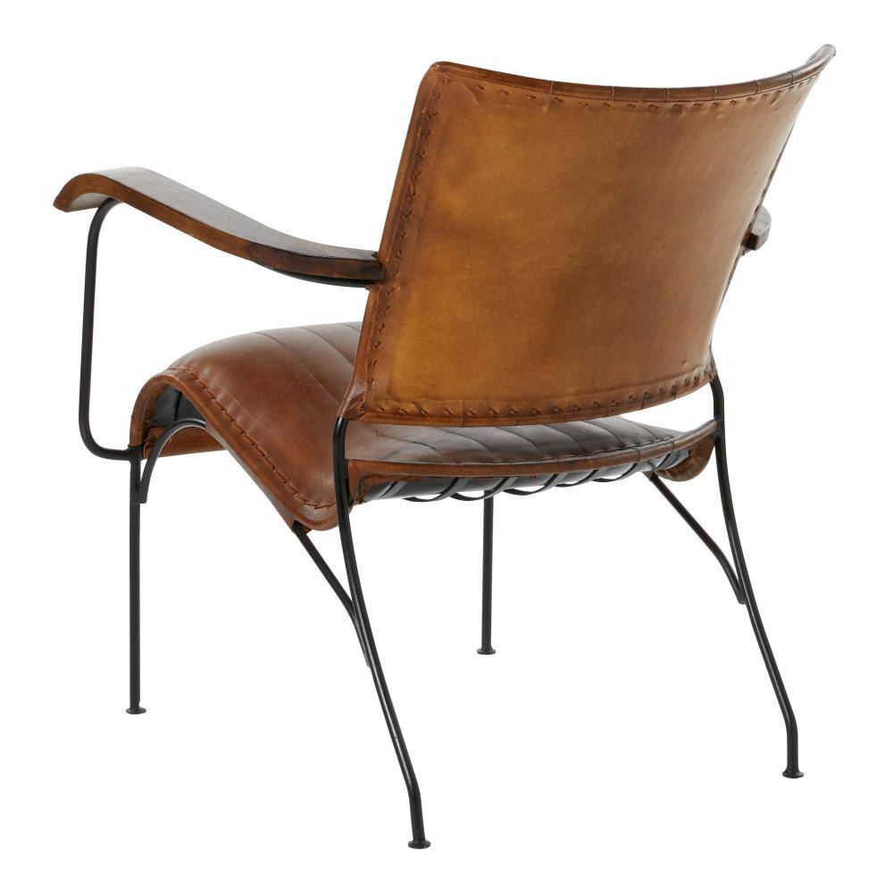 Vintage Brown Leather and Metal Accent Chair