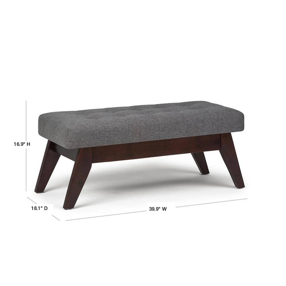 Draper Mid-Century Modern Slate Grey Linen Tufted Ottoman Bench