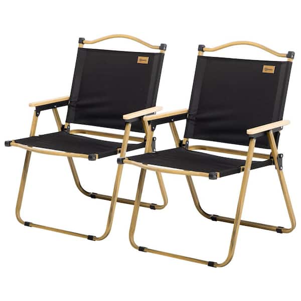 Otryad Black 2-Pack Metal Outdoor Chaise Lounge, Folding Camping Chair, Lightweight and Portable Beach Chairs Armchairs