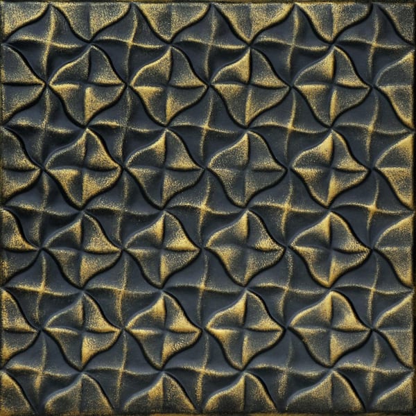 A La Maison Ceilings Granny's Pinwheel Black Brass 1.6 ft. x 1.6 ft. Decorative Foam Glue Up Ceiling Tile (21.6 sq. ft./case)