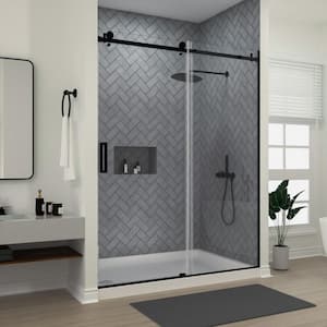 Vista 60 in. W x 76 in. H Sliding Semi-Frameless Shower Door in Matte Black Finish with Clear Glass