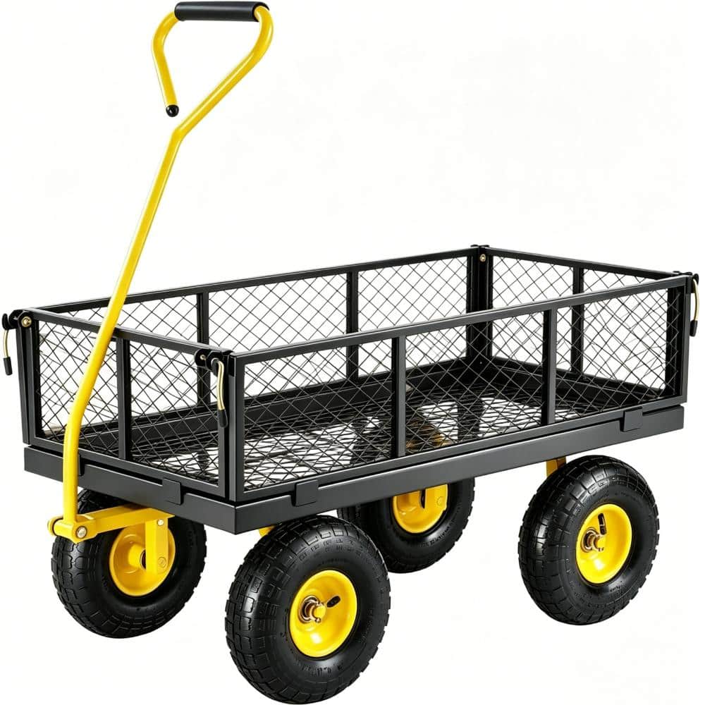 "500 lb Steel Garden Cart, Heavy Duty Metal Utility Wagon with 10"" All Terrain Tires, Removable Mesh Sides" price history on PriceWatchPro