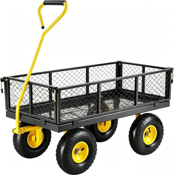 500 lb Steel Garden Cart, Heavy Duty Metal Utility Wagon with 10" All Terrain Tires, Removable Mesh Sides