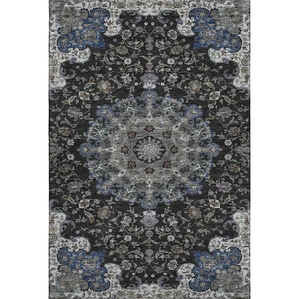 Mayfield Premium Machine Washable Abstract AMF2489 Black 10 ft. x 14 ft. Area Rug