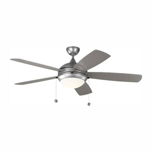Generation Lighting Discus Outdoor 52 in. Wet Rated Integrated LED Painted Brushed Steel Ceiling Fan with Silver Blades and 3000K Light Kit