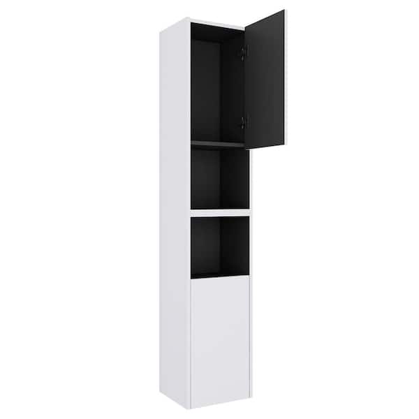 11.81 in. W x 9.81 in. D x 59.00 in. H Bathroom Storage Wall Cabinet in White with Soft Closing Door and Open Shelves