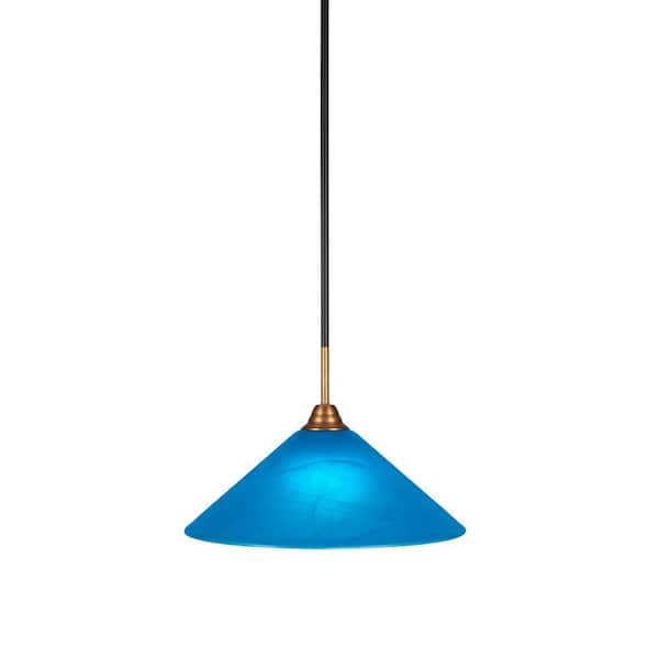 Unbranded Madison 100-Watt 1-Light Matte Black and Brass Bowl Mini Pendant Light with Glass Shade