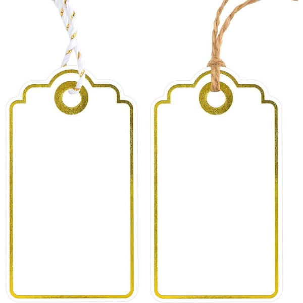 Unbranded Gold Foil Metallic Paper Gift Tags with String 100pcs Blank Labels for Christmas & Birthday White Bags