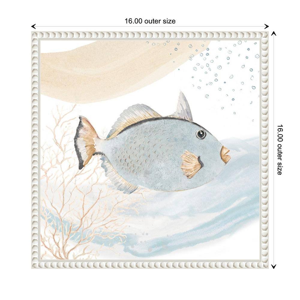 Ocean Oasis Blue Fish Canvas Art with White Beaded Frame