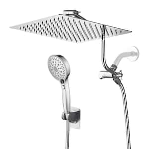 Rainfull 12-Spray 12 in. Wall Mount Dual Shower Head and Handheld Shower Head with S Adjustable Arm 1.8-GPM in Chrome