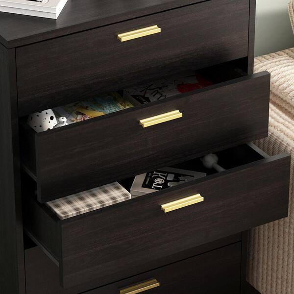 FUFU&GAGA 5-Drawer Black Wood Chest of Drawer Accent Storage