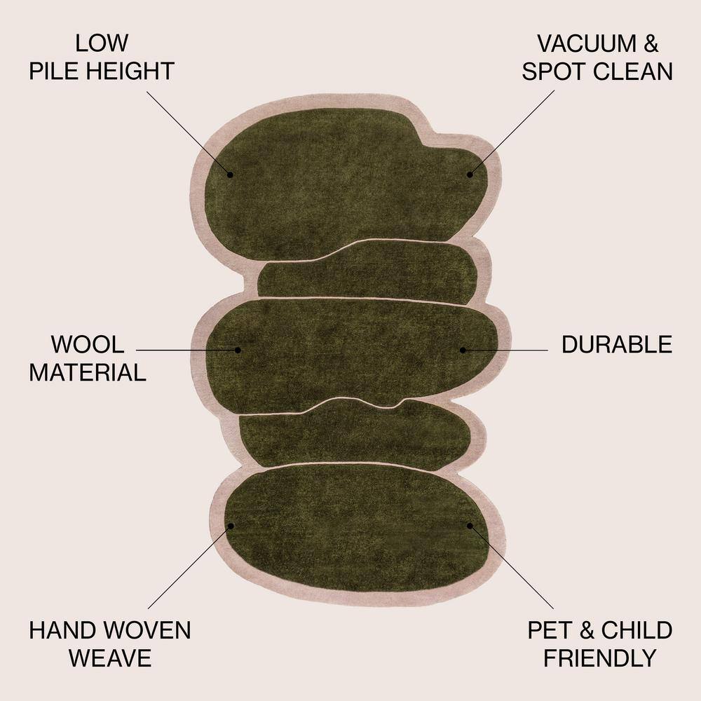 Whimsical Green and Pink Handwoven Wool Kids Area Rug, 6' x 9'
