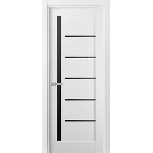 VDOMDOORS 42 in. x 84 in. 1 Panel White Finished MDF Sliding Door with Hardware