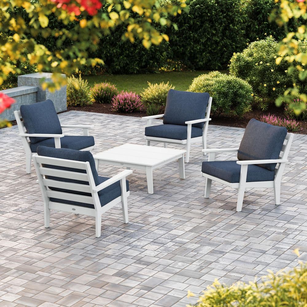 Grant Park 5-Piece White Plastic Conversation Set With Stone Blue Cushions price history on PriceWatchPro