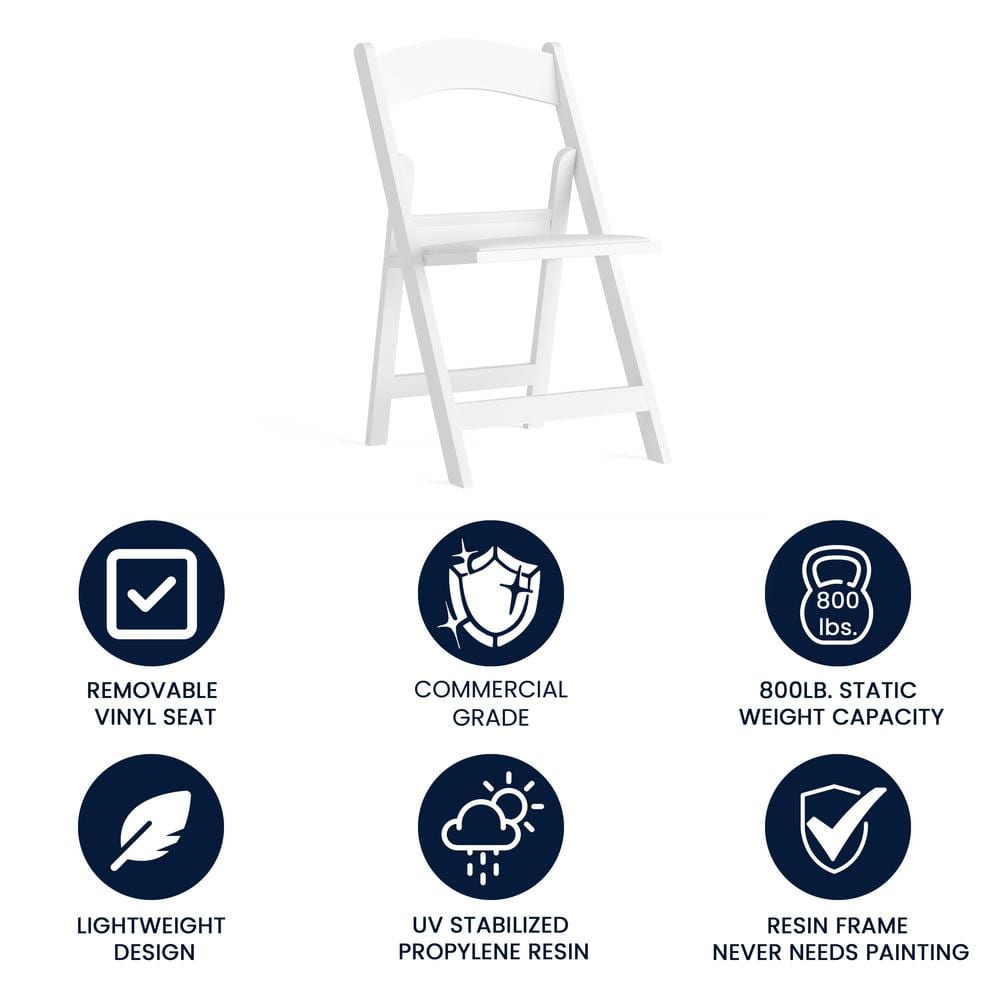 Elegant White Resin Lightweight Folding Chair with Cushioned Seat