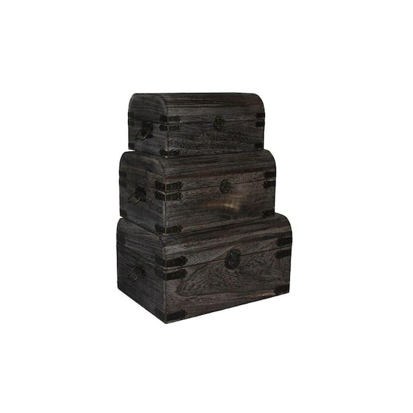 Benjara 12 cu. ft. Gray Wooden Lift Top Storage Box with Grain Details (Set of 3)
