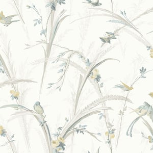 Meadowlark Light Grey Botanical Light Grey Wallpaper Sample