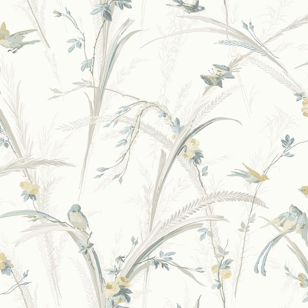 Chesapeake Meadowlark Light Grey Botanical Light Grey Wallpaper Sample