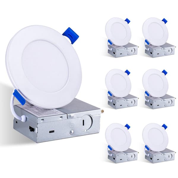 4 in. LED Recessed Light with Night Light, 5-CCT Selectable, Dimmable Canless Wafer Downlight, 9W, 6-Pack, White