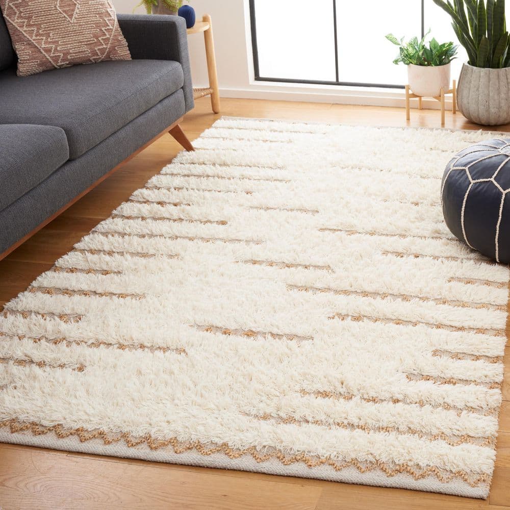 Natura 4 ft. x 6 ft. Ivory/Natural Chevron Flokati Striped Area Rug price history on PriceWatchPro