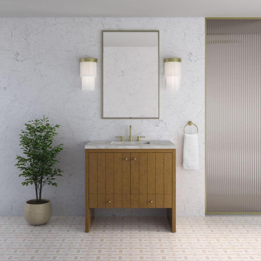 Hudson 36.0 in. Single Bath Vanity in Honey Oak with Victorian Silver Quartz Top price history on PriceWatchPro