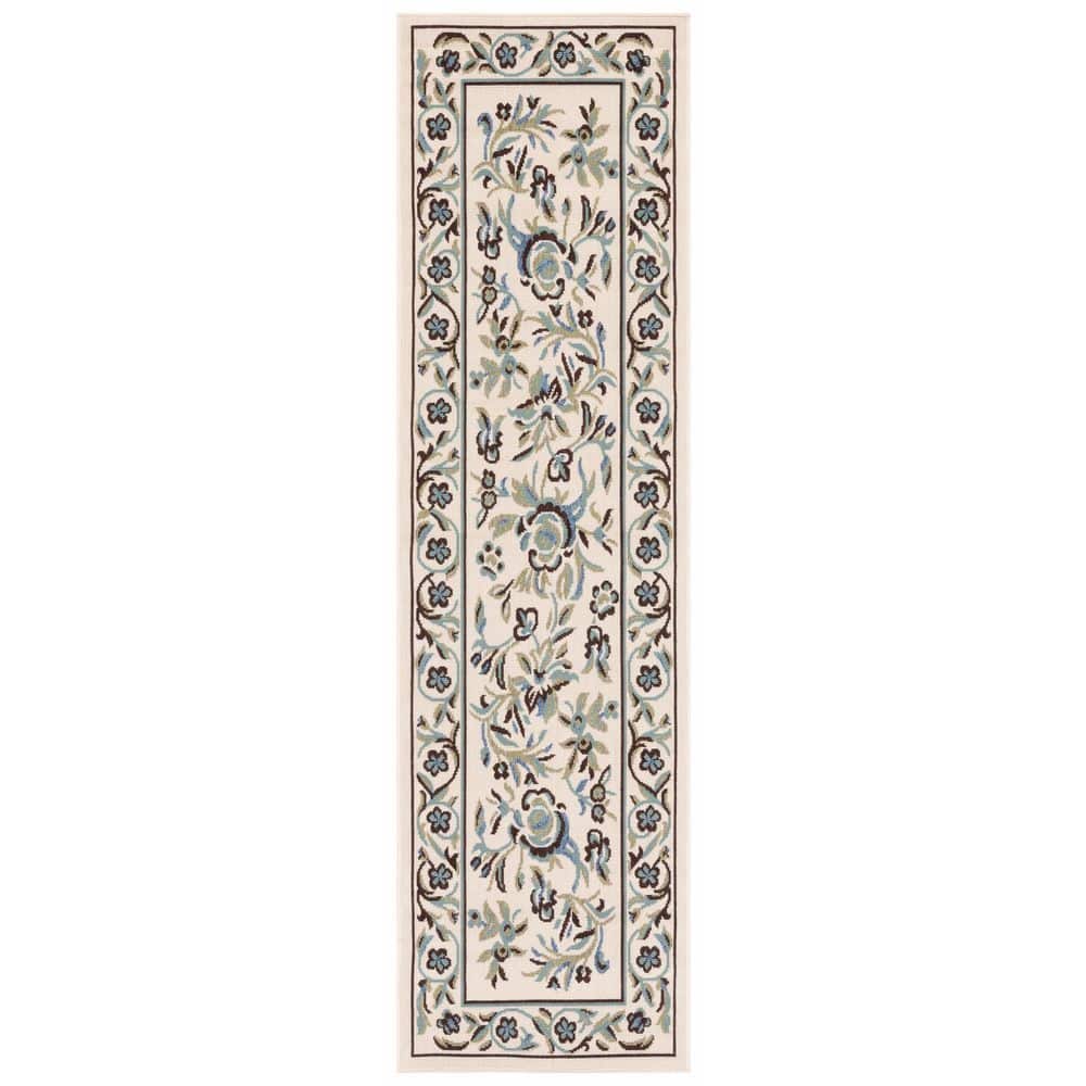 SAFAVIEH Veranda Cream/Green 2 ft. x 8 ft. Ornate Floral Border Indoor ...