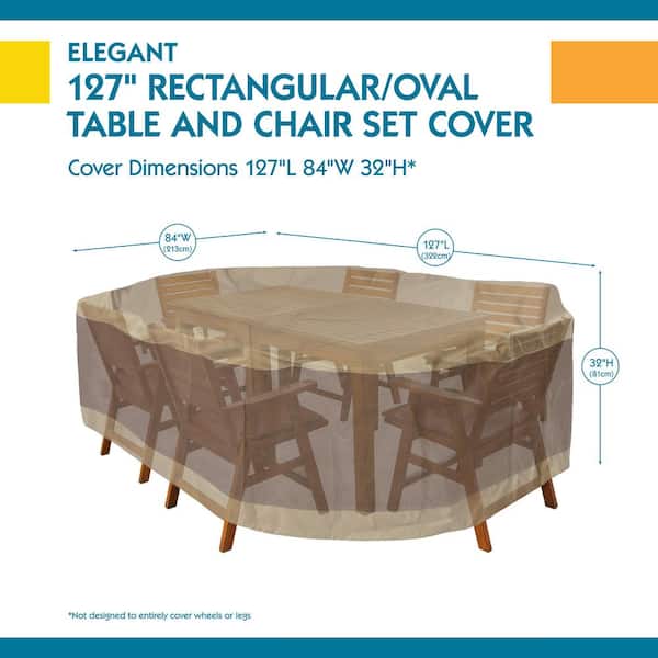 Duck Covers Soteria Waterproof Patio Table Cover - 127 Inch Rectangular/Oval Table With 6 Chairs Protection