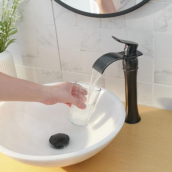 Waterfall Single Hole Single-Handle Vessel Bathroom Faucet With Pop-Up Drain Assembly in Oil Rubbed Bronze