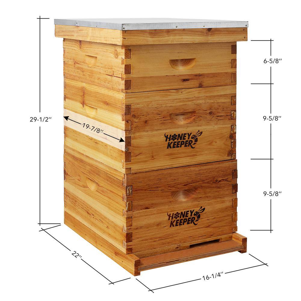 Honey Keeper 3-Tier Wooden Beehive Kit with Waxed Foundations