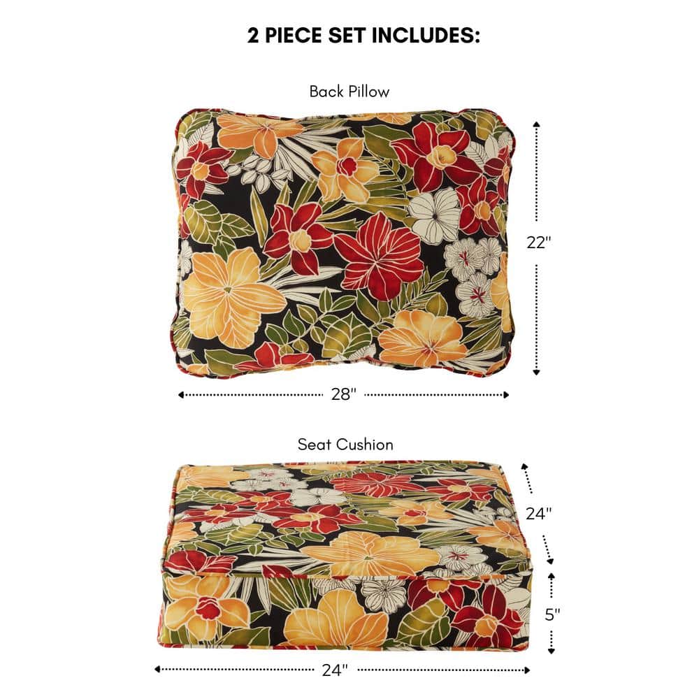 Aloha Black Floral Outdoor Deep Seat Cushion Set
