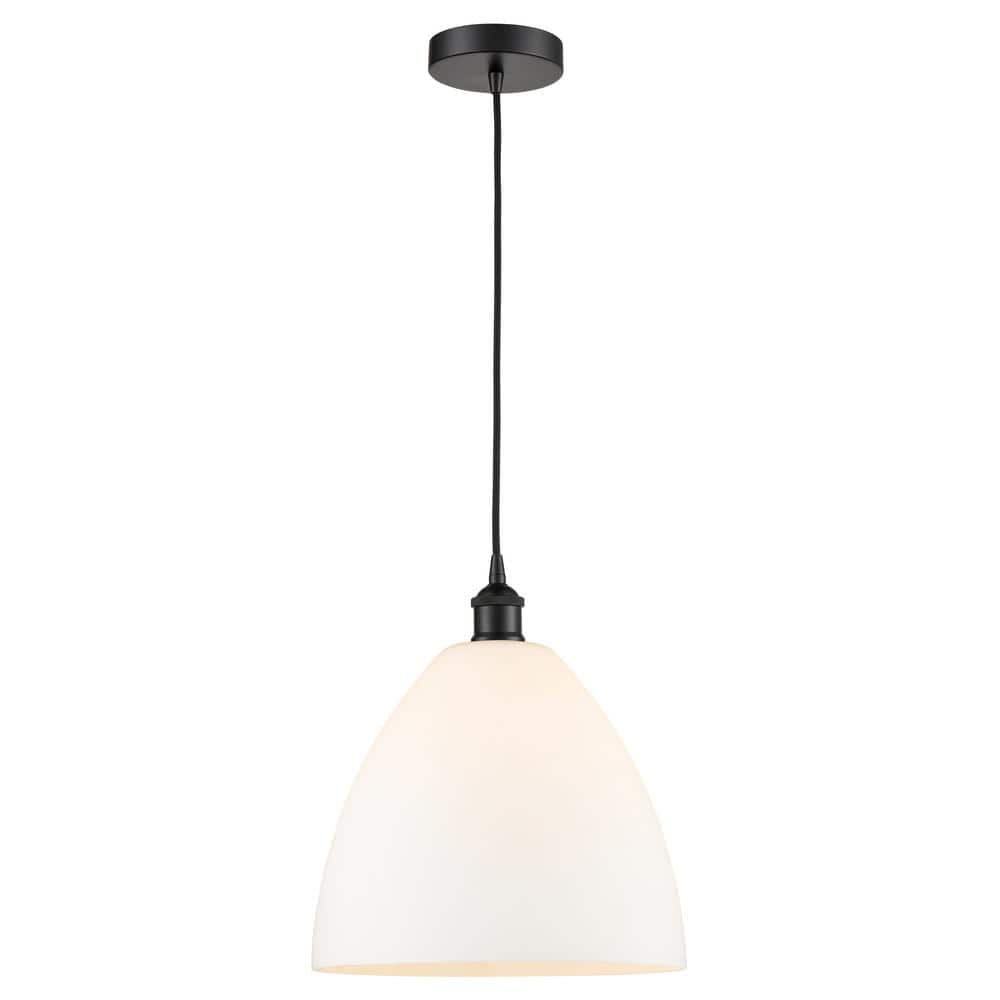 Edison Dome 60-Watt 1-Light Matte Black Standard Mini Pendant Light with Matte White Glass, No Bulbs Included price history on PriceWatchPro