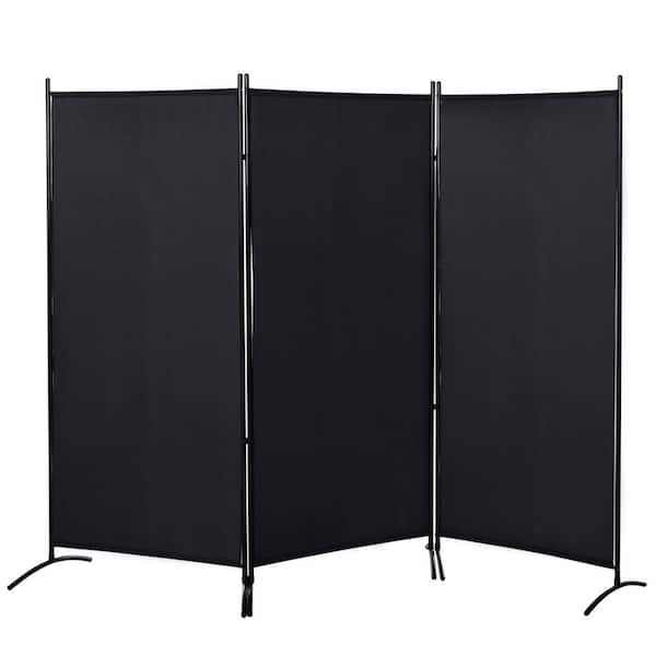 71.75 in. Black 3 Panel Room Divider with Arched Metal Feet
