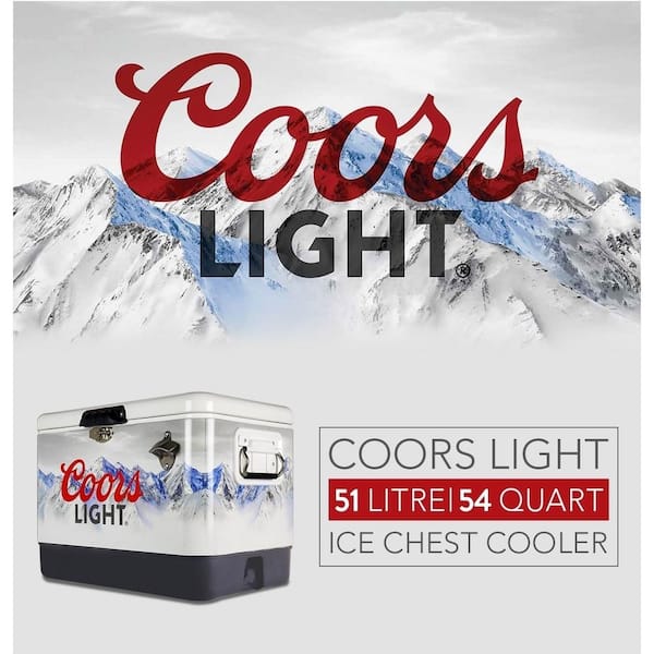 Coors Light Ice Chest Beverage Cooler with Bottle Opener, 51L (54 qt), 85  Can Steel-Belted Portable Cooler, White and Black, for Camping, Beach, RV