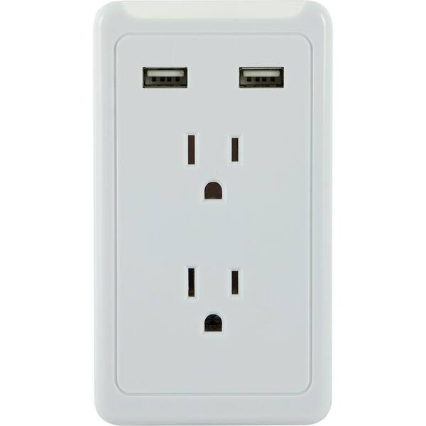 GE Eye Indicator 2-Outlets and 2-USB Port 2.1 Amp, 450 Joules Tap, White