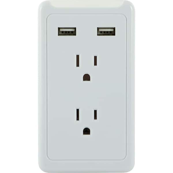 GE Eye Indicator 2-Outlets and 2-USB Port 2.1 Amp, 450 Joules Tap, White