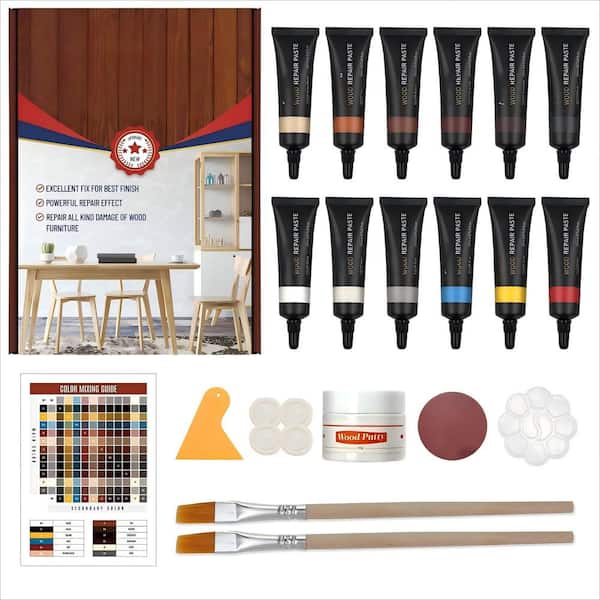 Wudkey 7.87 in. x 5.31 in. x 2.56 in. Wood Furniture Repair Kit, Wood Filler Can Repair Scratch, Cracks, Discoloration for Wood