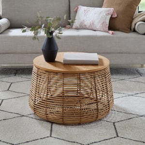 Pala 28 in. Natural Rattan Round Coffee Table with Removeable Top for Storage