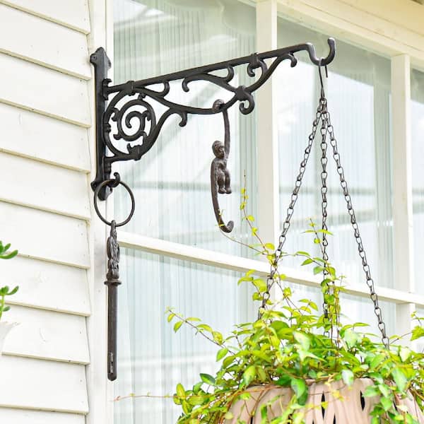 Misopily Cast Iron Hanging Plant Bracket 16.5 in. Large Black Heavy Duty Outdoor Decorative Wall Hooks 2 Pack