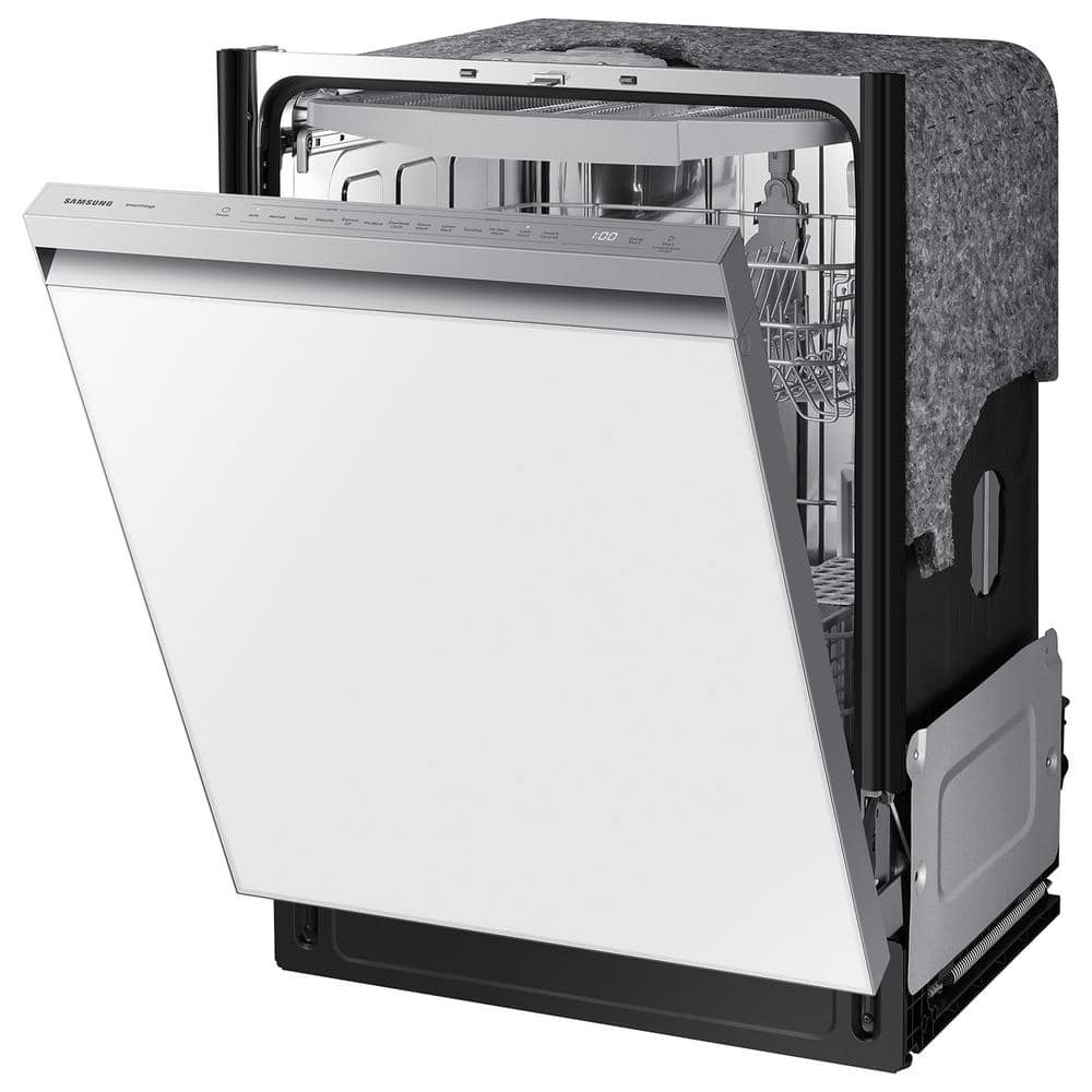 24" White Glass Smart Built-in Dishwasher with Pocket Handle