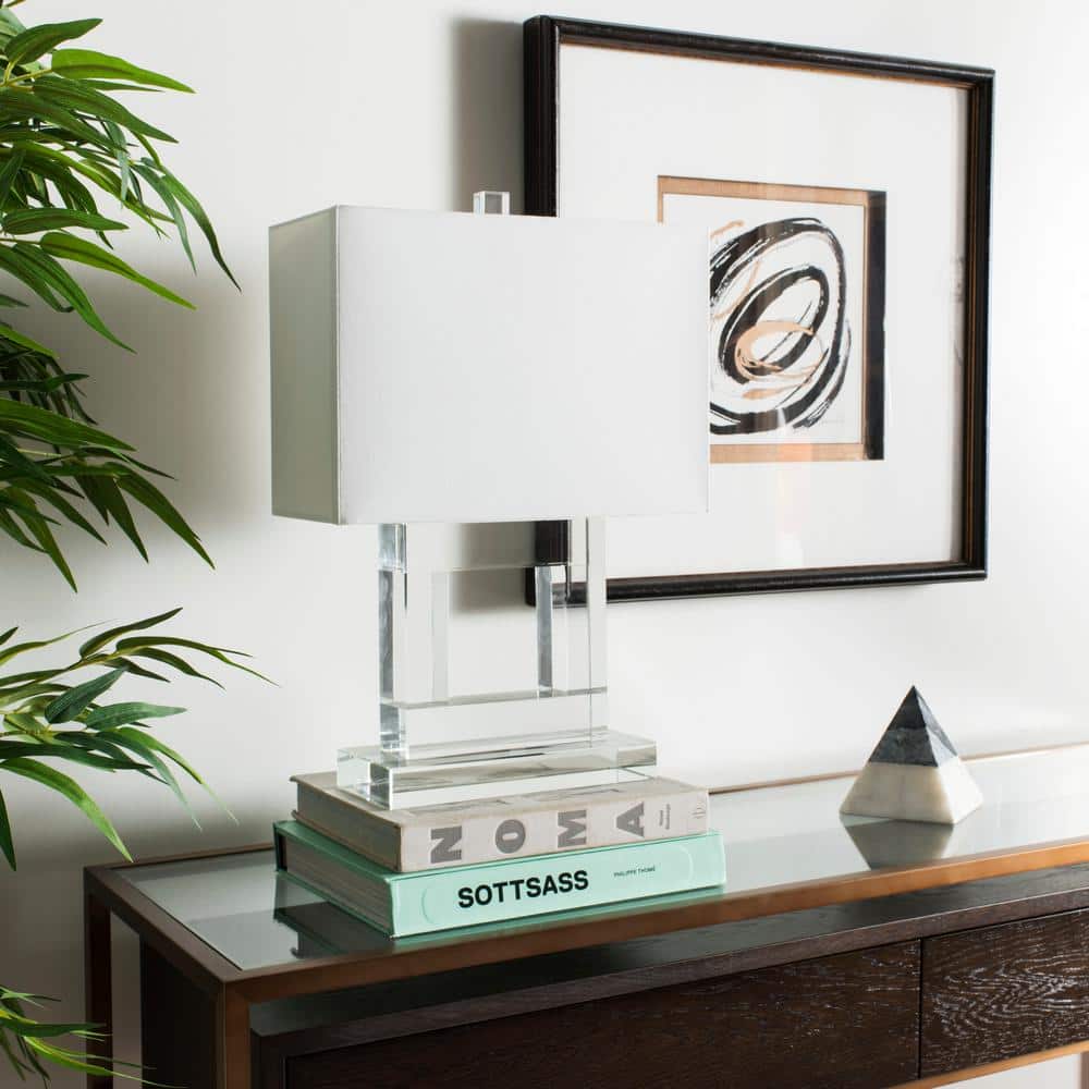 Sophisticated Square Crystal Table Lamp with White Linen Shade