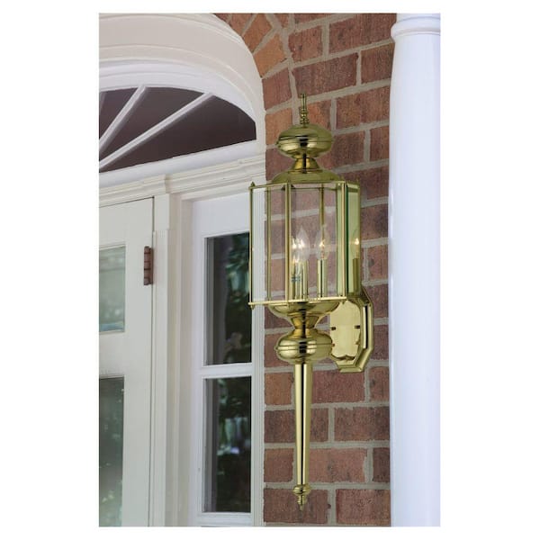 Classico 7 in. W 1-Light Polished Brass Outdoor Wall Lantern Sconce with Clear Beveled Glass