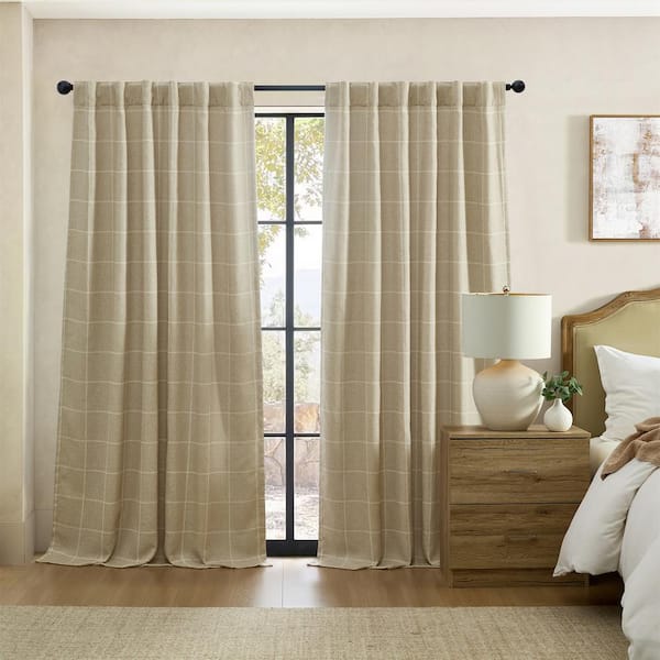 Elrene Sawyer Sand Polyester Windowpane Plaid 52 in. W x 84 in. L Rod Pocket/Back Tab Indoor Blackout Curtain (Single Panel)