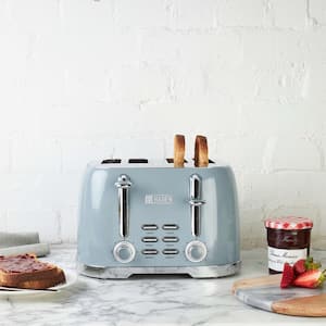 Brighton 1500-Watt 4-Slice Wide Slot Skye Blue Toaster with Removable Crumb Tray and Adjustable Settings